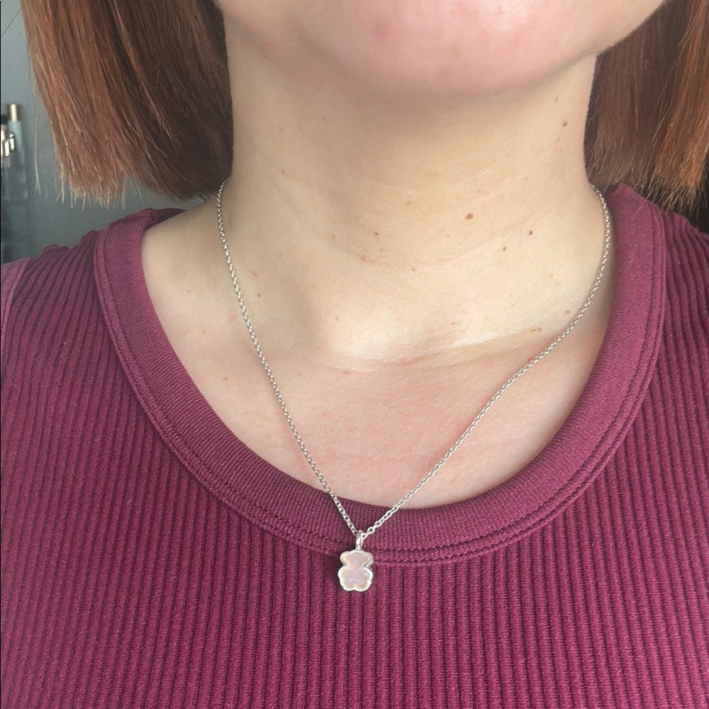 SHORT SILVER NECKLACE WITH PINK BEAR MOTIF TOUS ICON COLOR